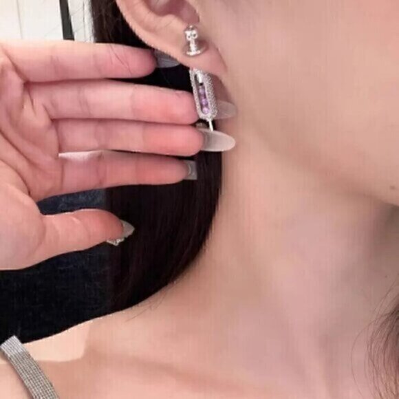 Punk Style Unique Dangle Earrings, Rhinestone Embellished - Picture 2 of 9